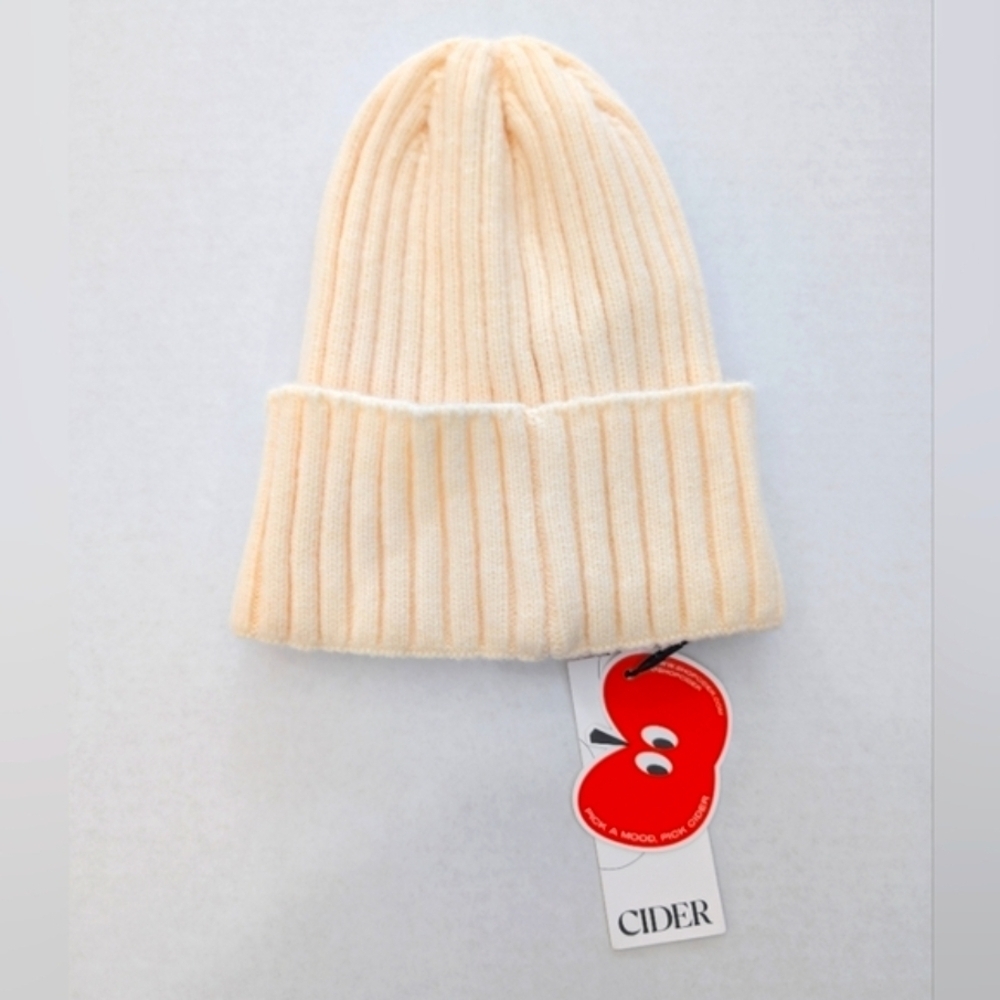 Blush Cream Ribbed Beanie Hat